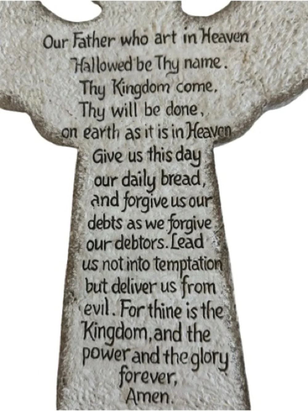 caffco Cross Angel Wall Plaque with Lord's Prayer Neutral Stone Tone Wall Decor